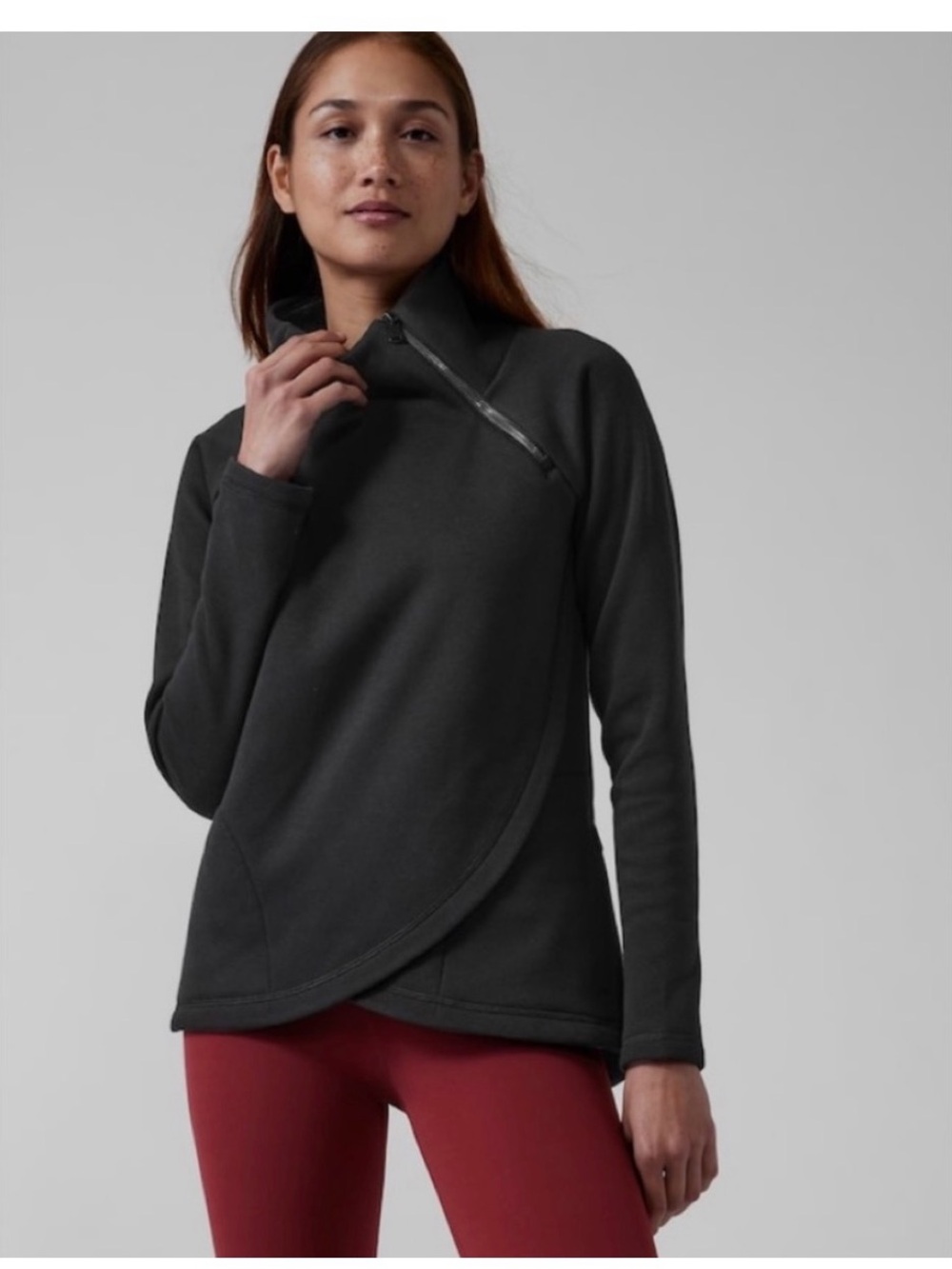Athleta Cozy Karma Asym Black Pullover Top